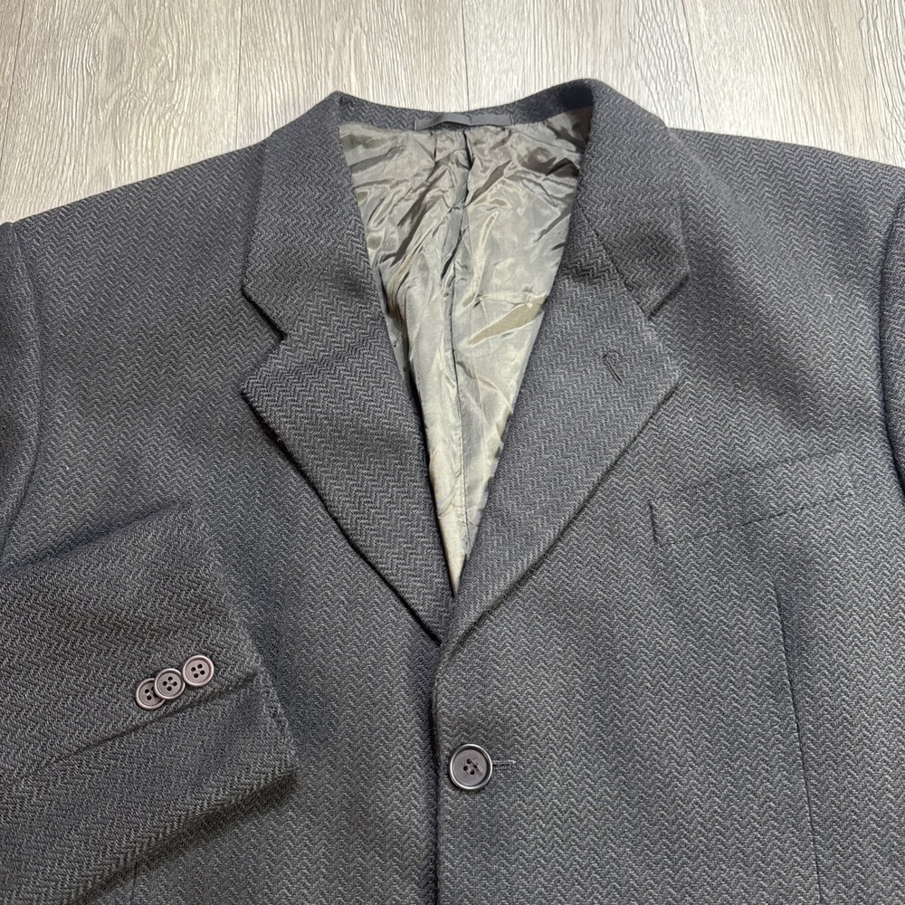 Vintage Giorgio Armani Italy Mens Sport Coat Blazer Jacket Black 46L Herringbone
